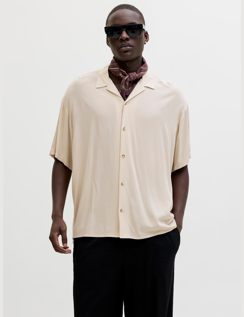 Jack & Jones Men's Relaxed Fit Camp Collar Short Sleeve Shirt - 2XL - Cream Mix - Available at M&S