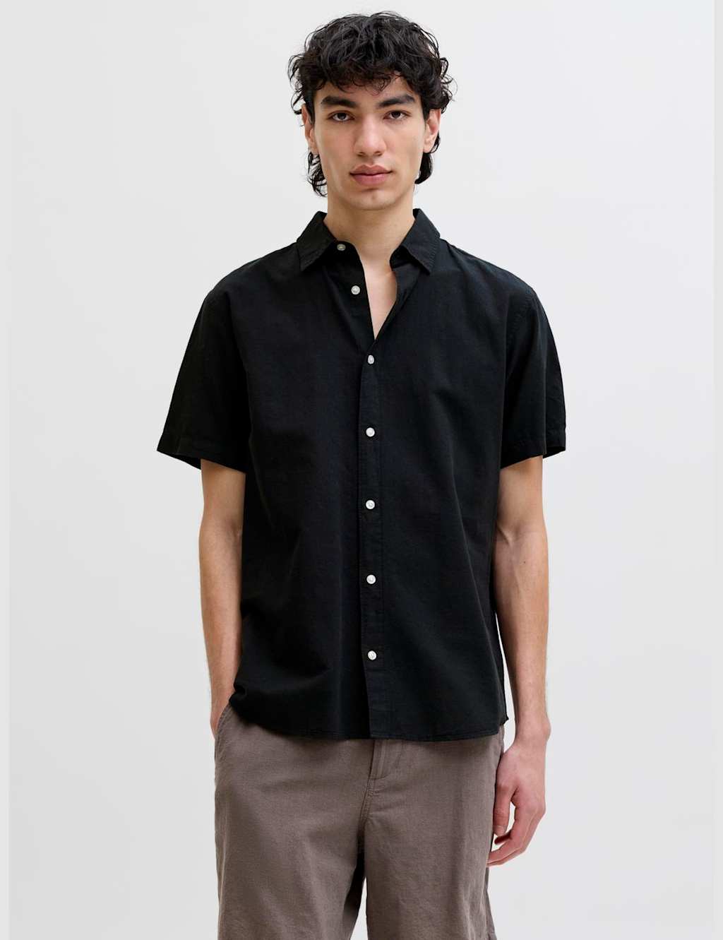 Jack & Jones Men's Regular Fit Linen Blend Short Sleeve Shirt - 2XL - Black - Available at M&S