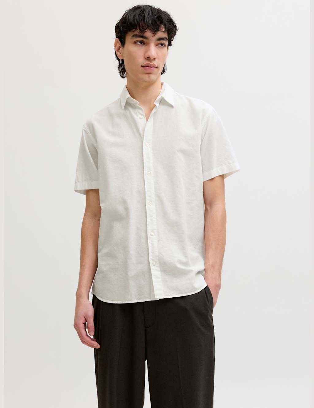 Jack & Jones Men's Regular Fit Linen Blend Short Sleeve Shirt - XL - White - Available at M&S
