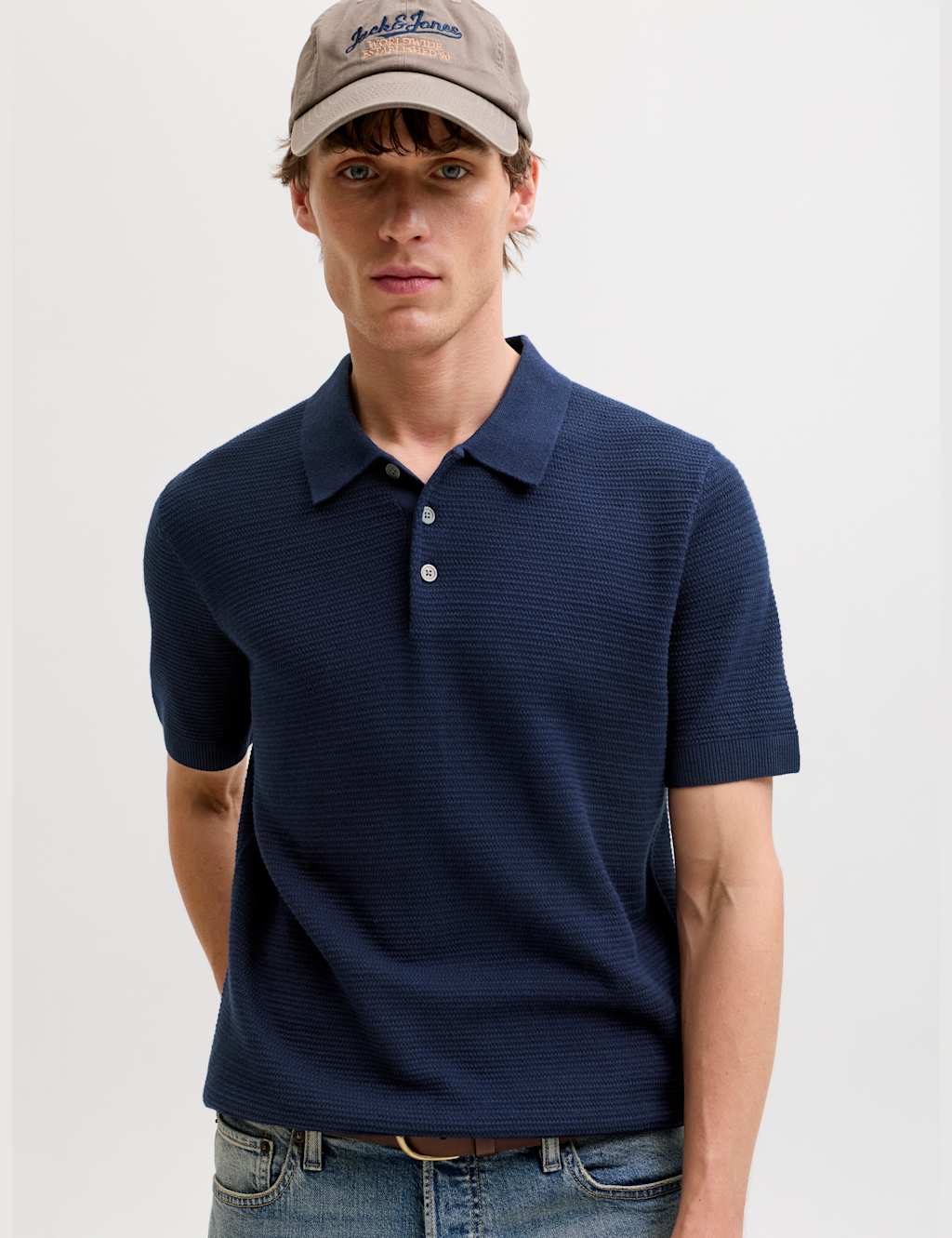 Jack & Jones Men's Pure Cotton Knitted Polo Shirt - M - Navy - Available at M&S