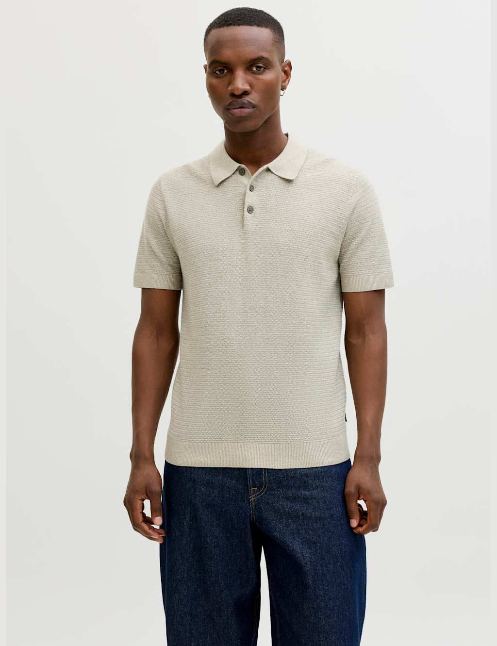 Jack & Jones Men's Pure Cotton Knitted Polo Shirt - S - Beige - Available at M&S