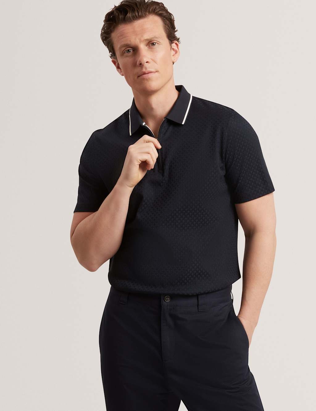 Ted Baker Men's Cotton Rich Textured Polo Shirt - Navy, Navy