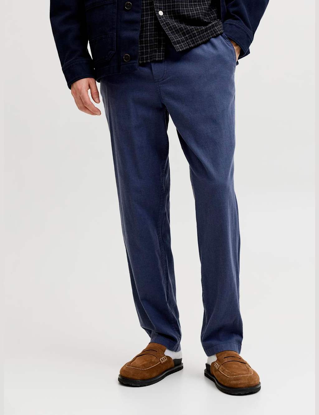 Jack & Jones Men's Regular Fit Cotton Linen Blend Joggers - M - Navy - Available at M&S