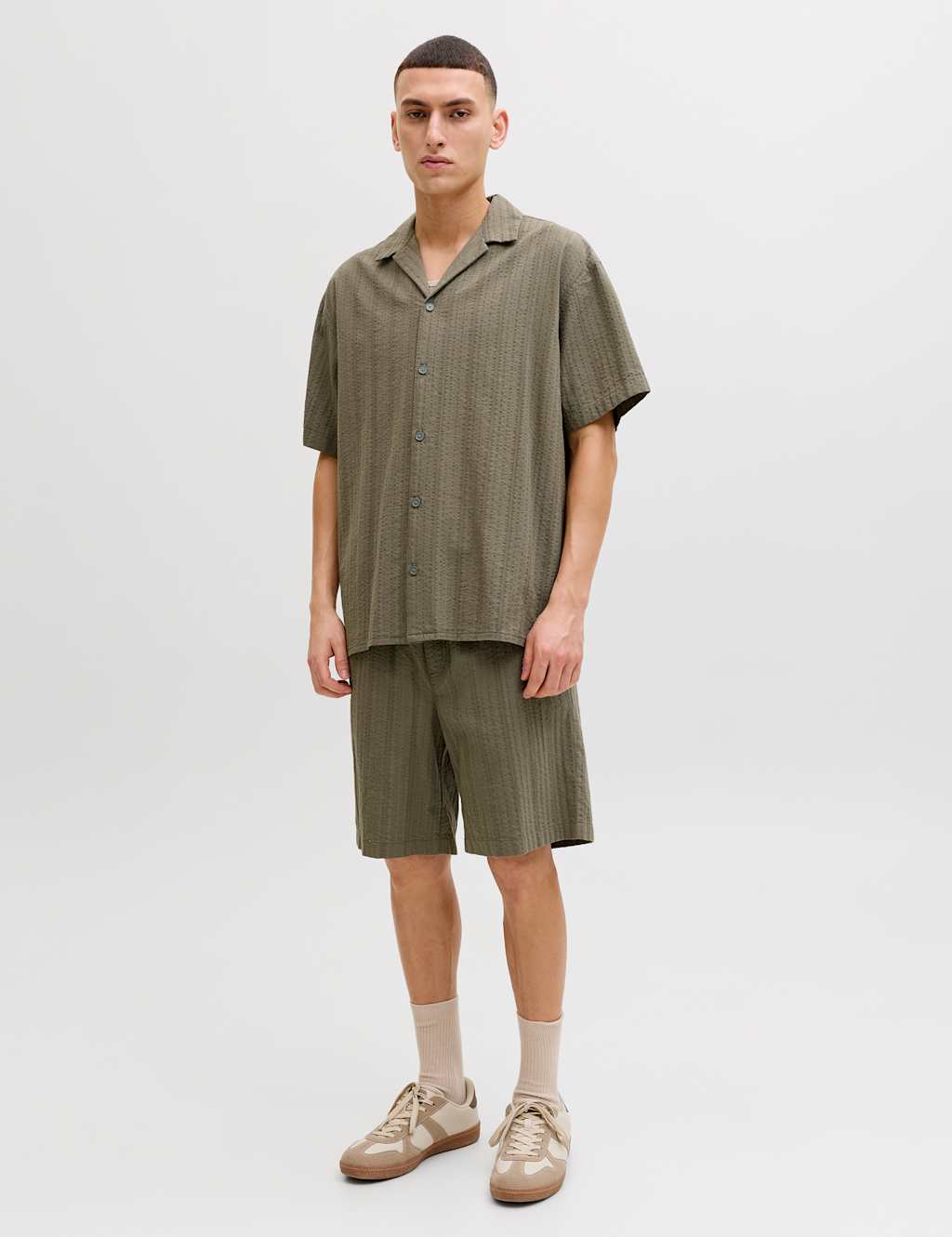 Jack & Jones Men's Regular Fit Short Sleeve Shirt and Shorts Set - S - Khaki - Available at M&S