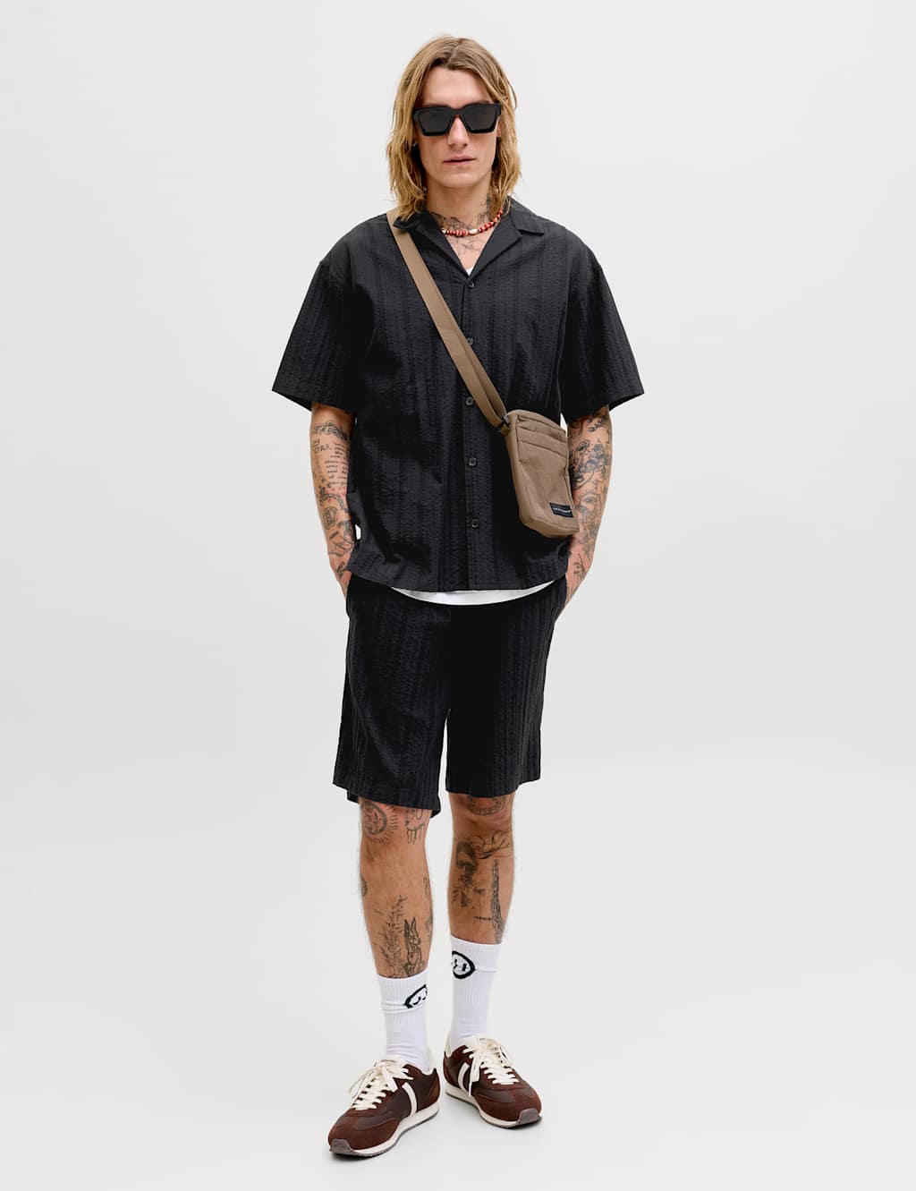 Jack & Jones Men's Regular Fit Short Sleeve Shirt and Shorts Set - 2XL - Black - Available at M&S