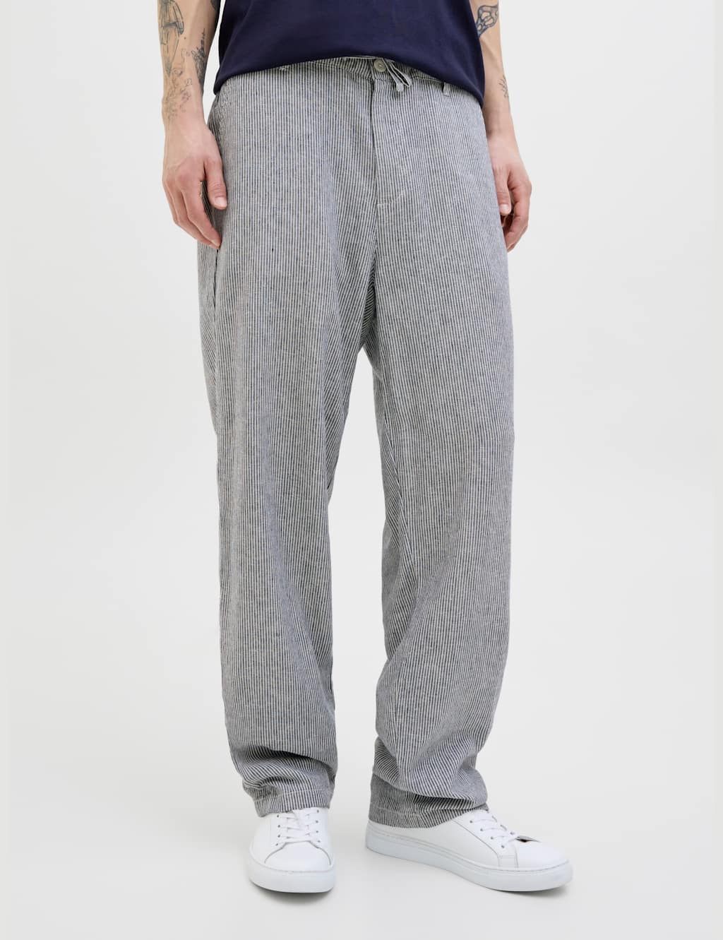 Jack & Jones Men's Linen Rich Drawstring Chinos - S - Blue Mix - Available at M&S
