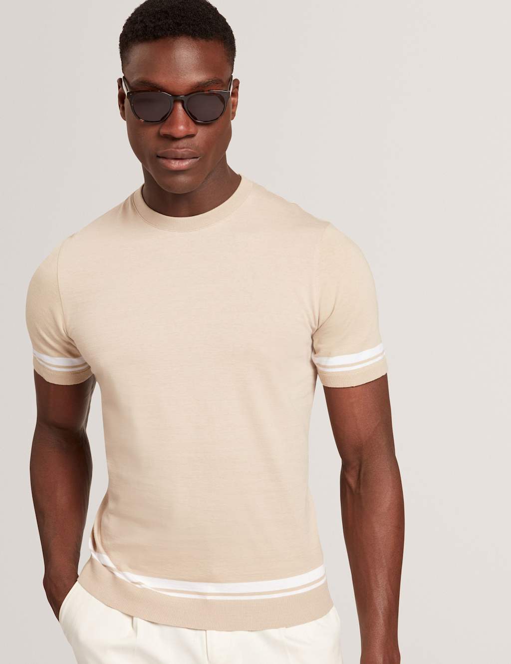 Ted Baker Pure Cotton Striped T-Shirt Taupe