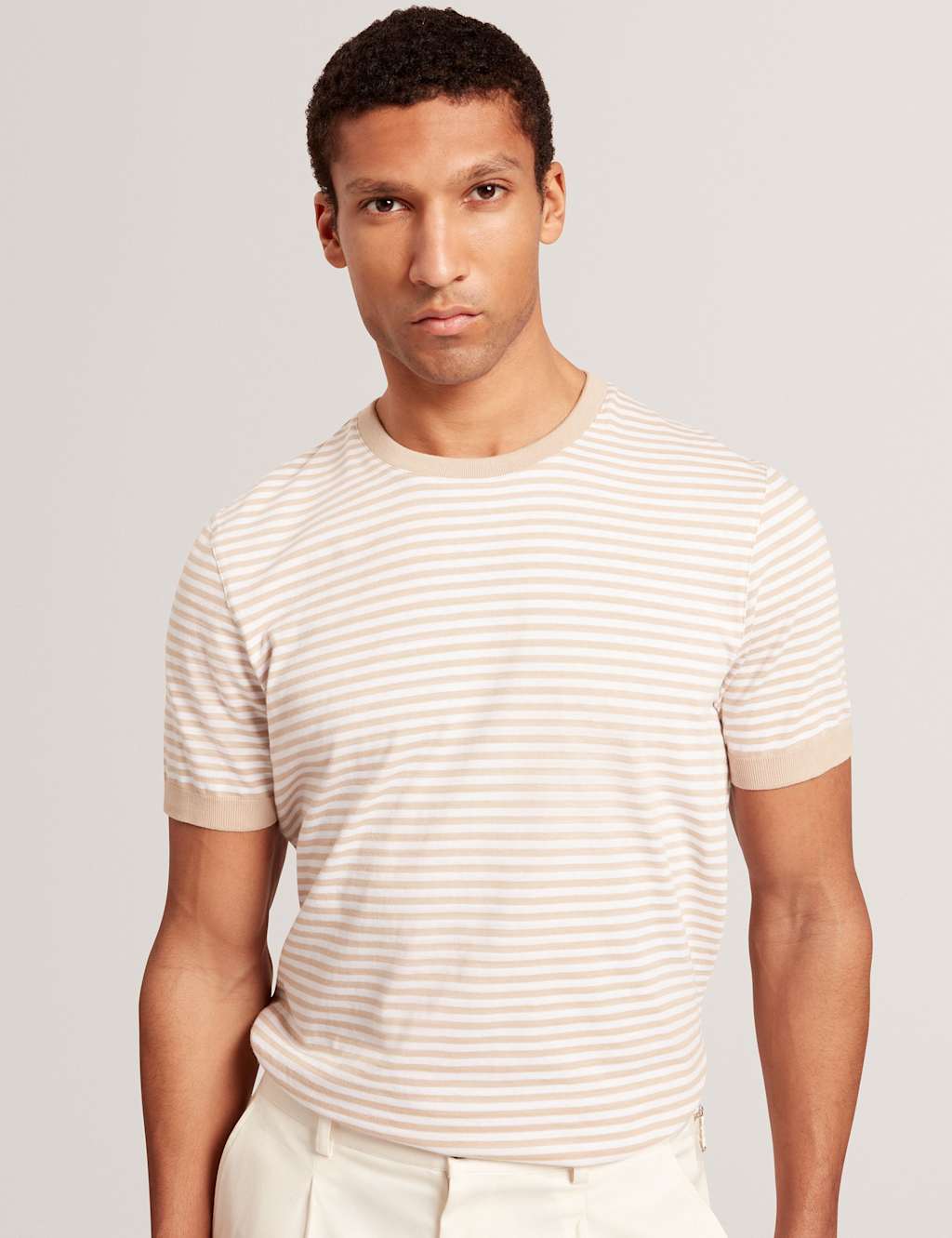 Ted Baker Pure Cotton Striped T-Shirt Taupe