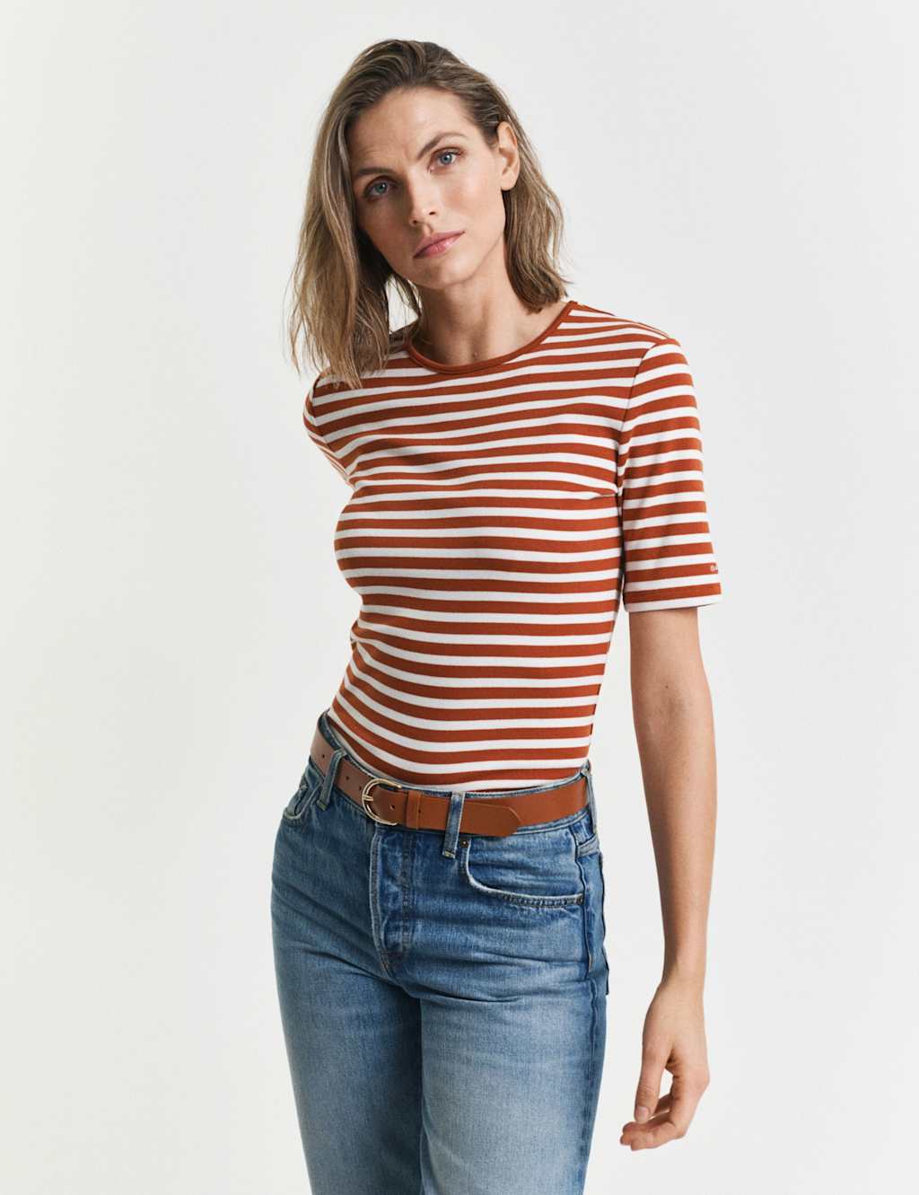 GANT Cotton Rich Striped T-Shirt Orange