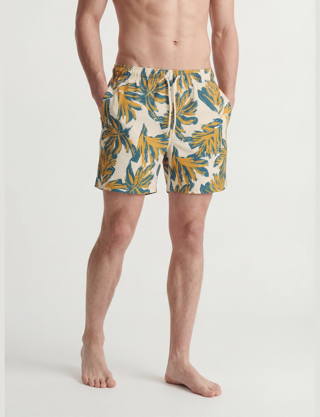 Jack & Jones Men's Floral Seersucker Swimming Shorts - XL - Cream Mix - Available at M&S