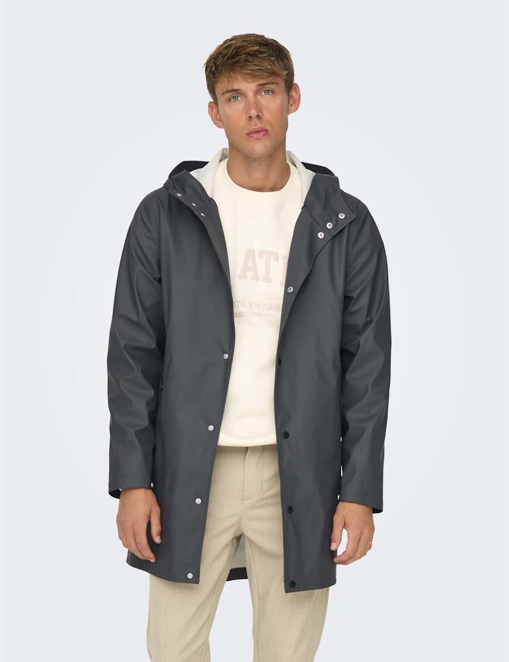 ONLY & SONS Waterproof Hooded Coat Grey