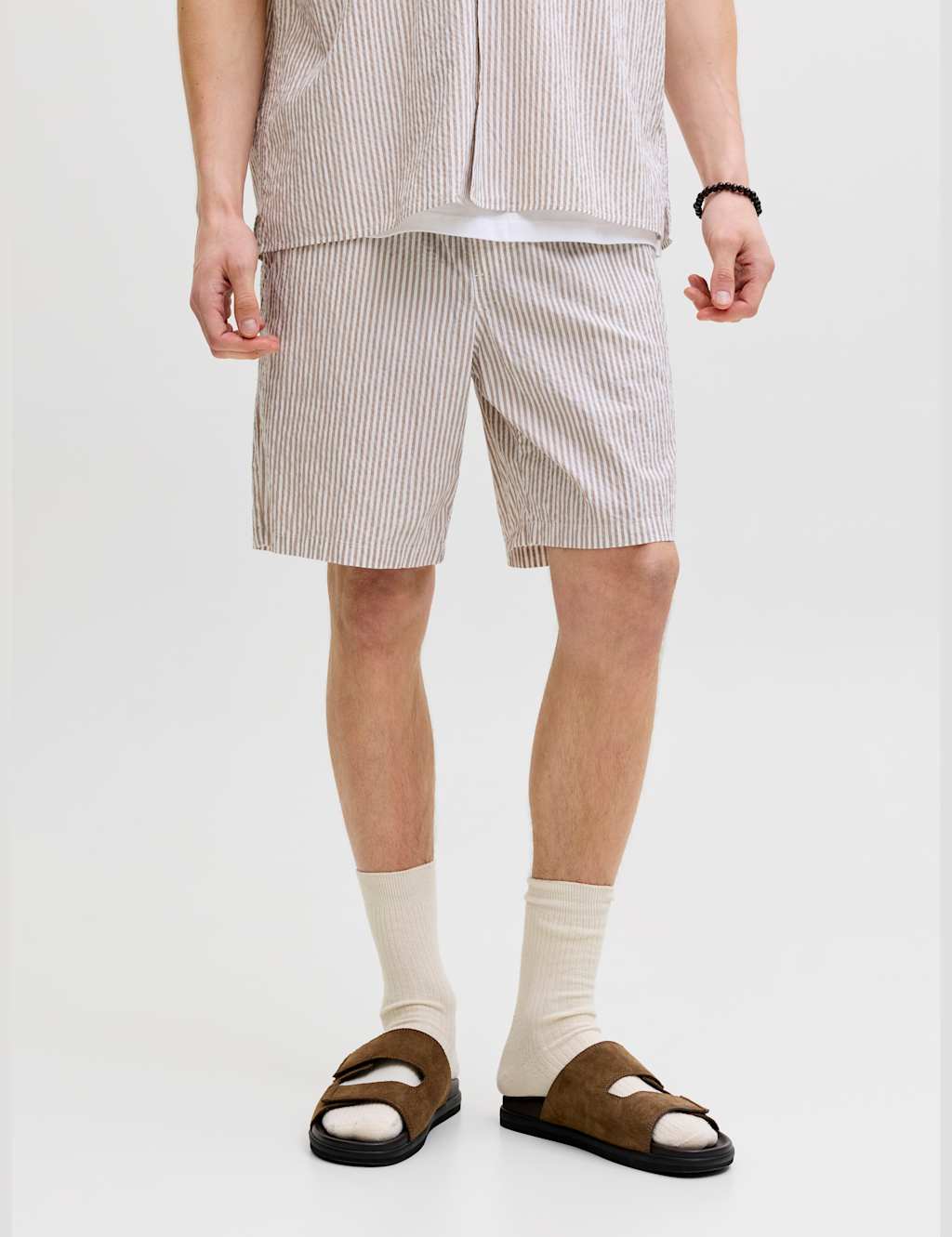 Jack & Jones Men's Jersey Striped Shorts - 2XL - Cream Mix - Available at M&S
