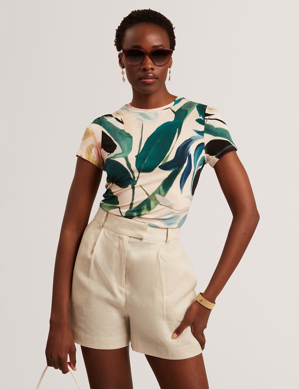 Ted Baker Leaf Print T-Shirt Cream Mix