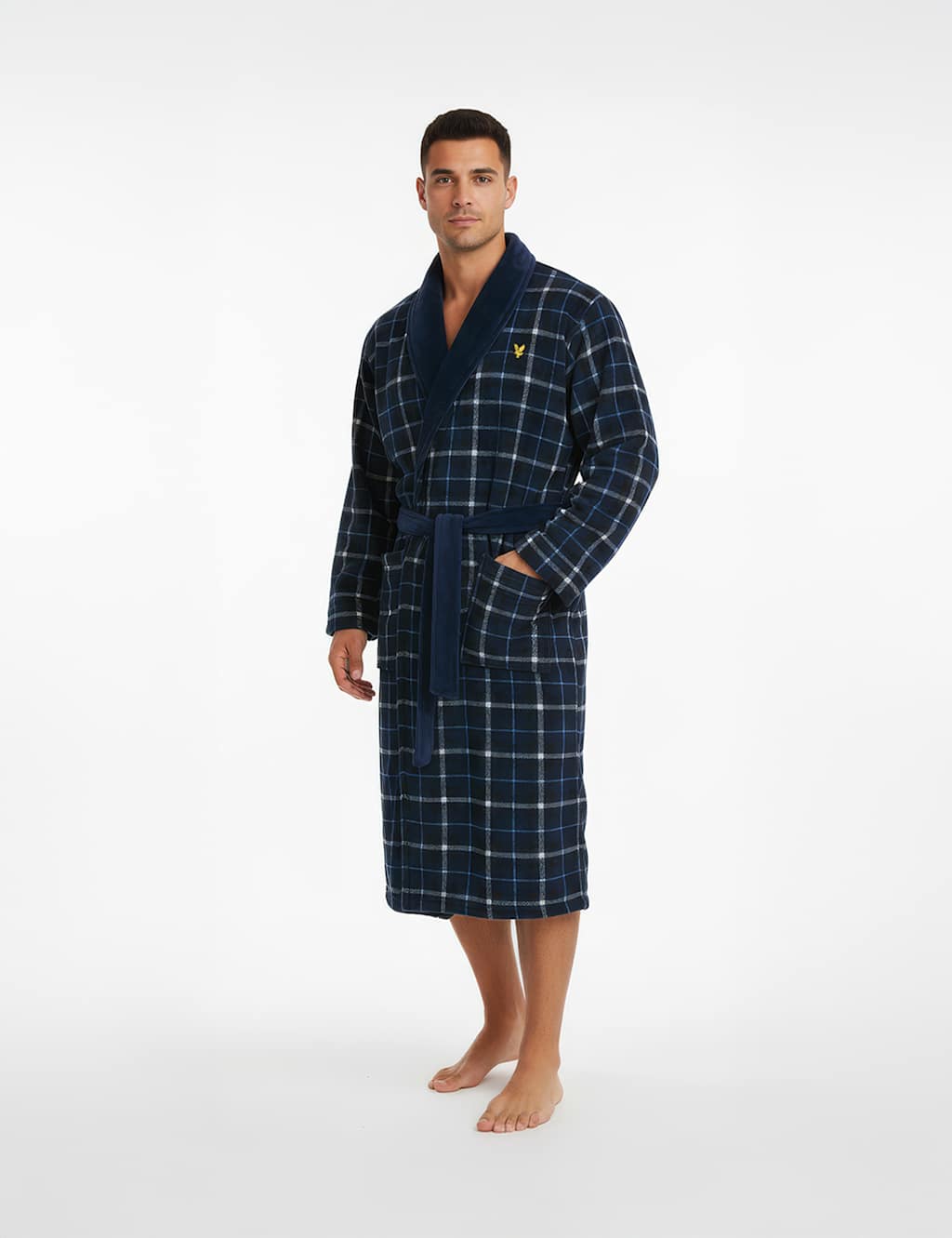 Lyle & Scott Men's Checked Dressing Gown - M - Navy Mix - Available at M&S