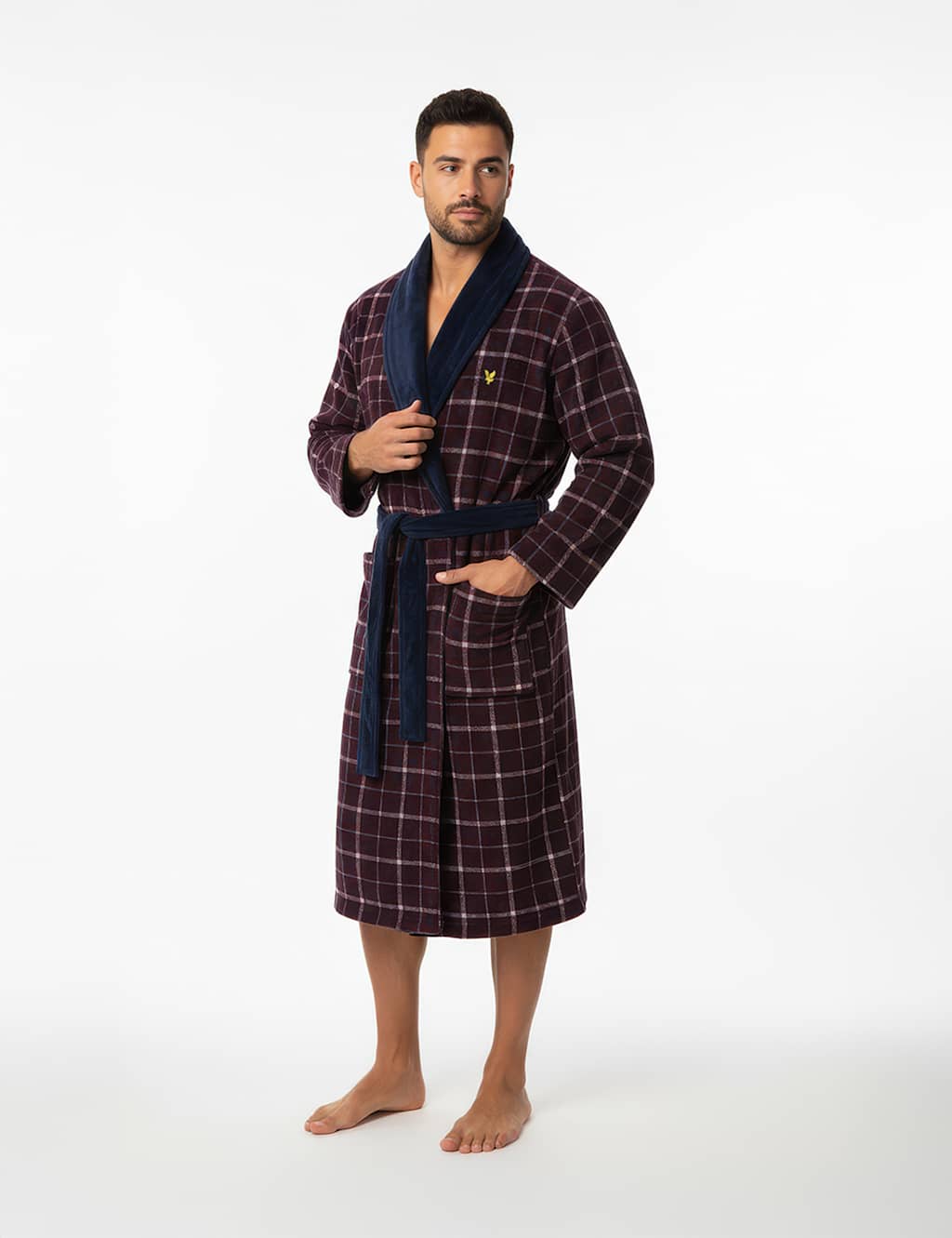 Lyle & Scott Men's Checked Dressing Gown - XL - Burgundy Mix - Available at M&S