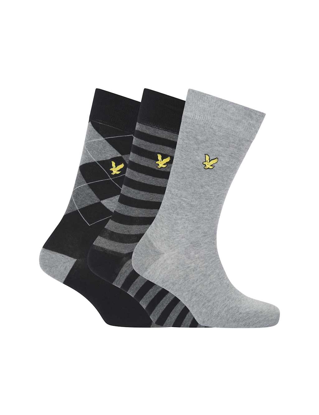 Lyle & Scott 3pk Patterned Cotton Rich Socks Black Mix