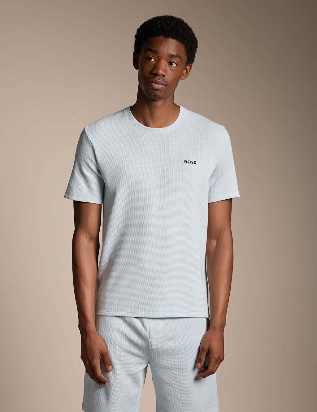 Boss Men's Cotton Rich Waffle Crew Neck T-Shirt - XL - Light Blue - Available at M&S