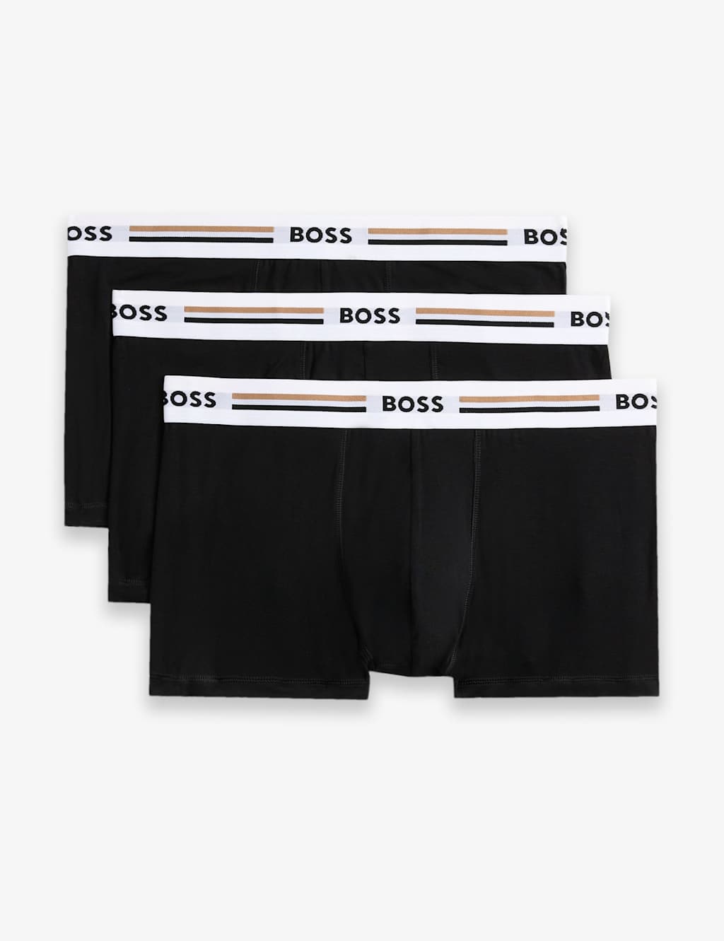 Boss 3pk Logo Stripe Waistband Trunks Black
