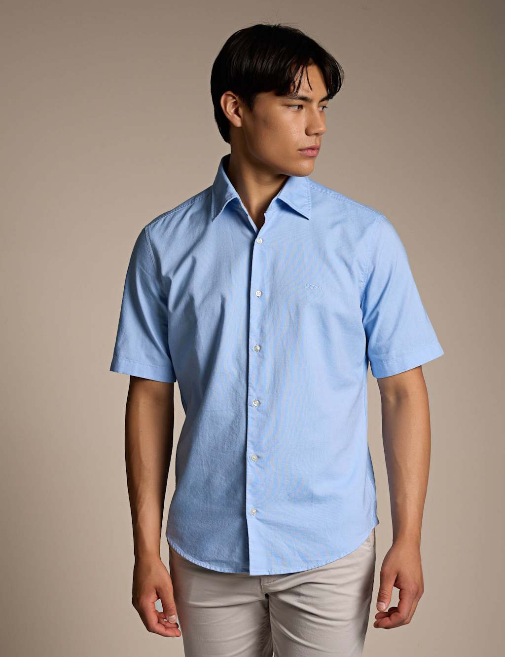 Boss Men's Regular Fit Pure Cotton Short Sleeve Shirt - L - Blue - Available at M&S