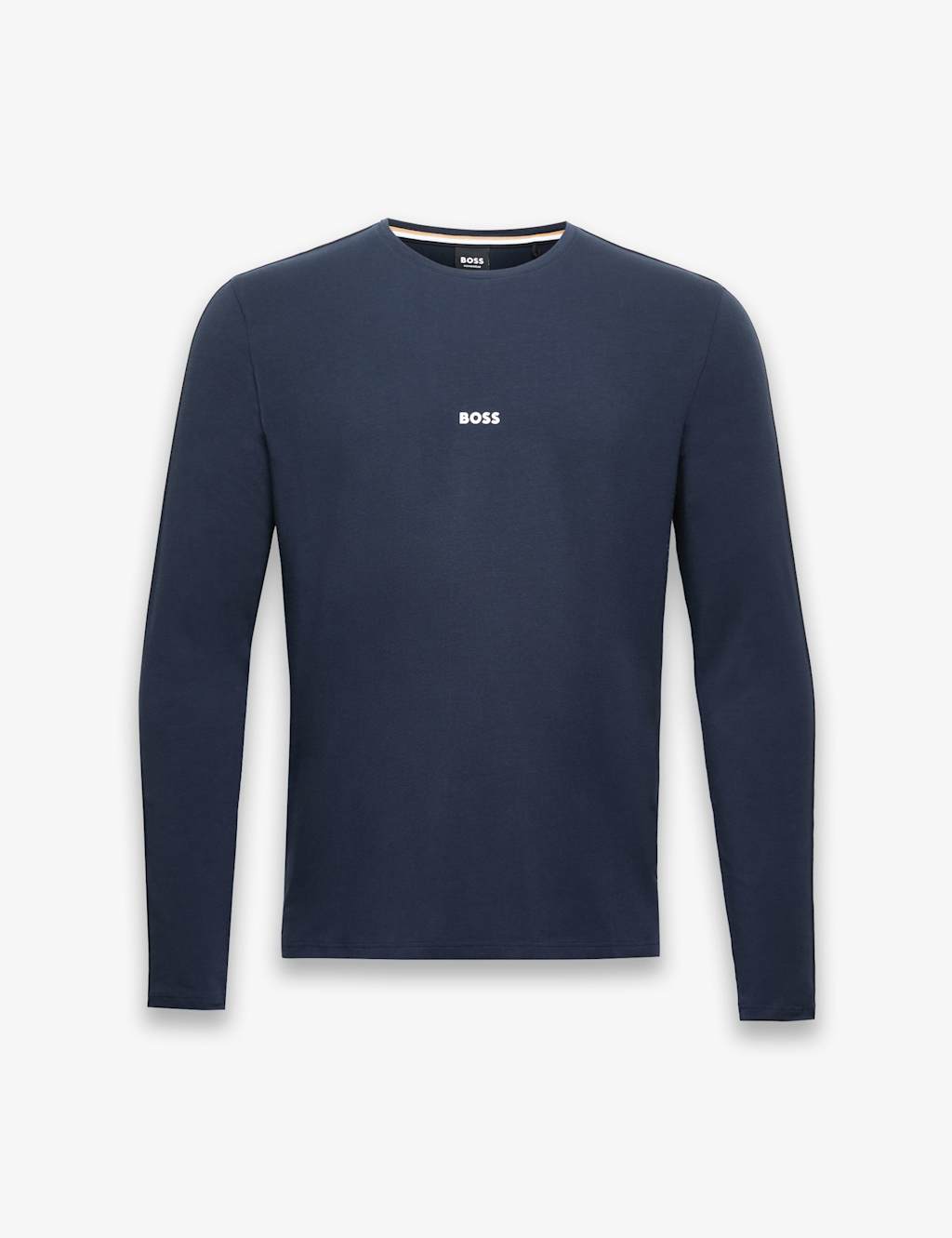 Boss Cotton Rich Crew Neck Long Sleeve T-Shirt Navy