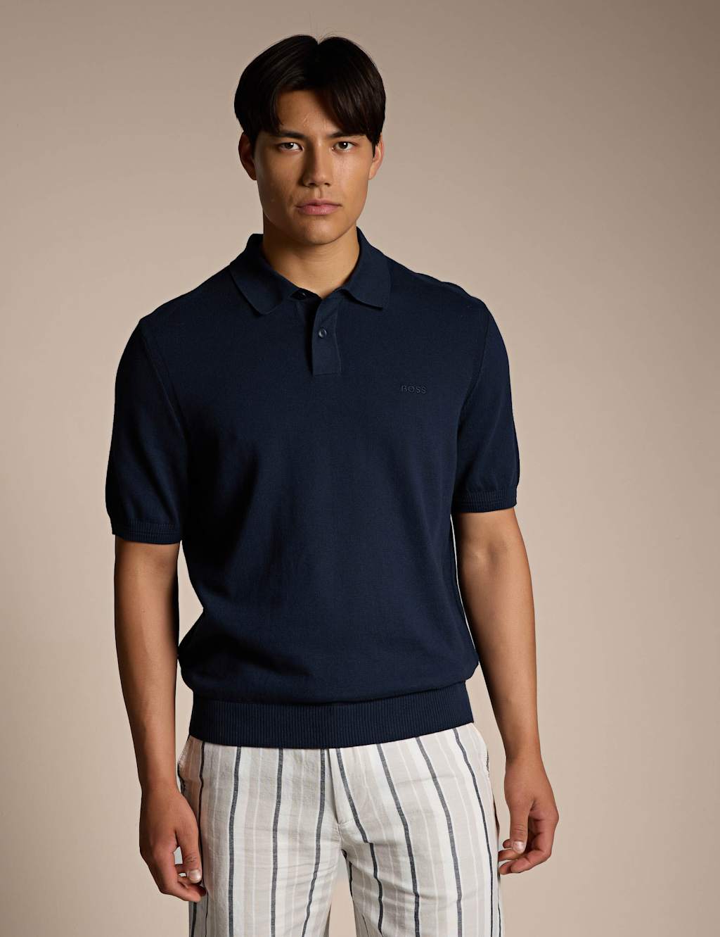Boss Men's Asac Regular Fit Knitted Polo Shirt - L - Navy - Available at M&S