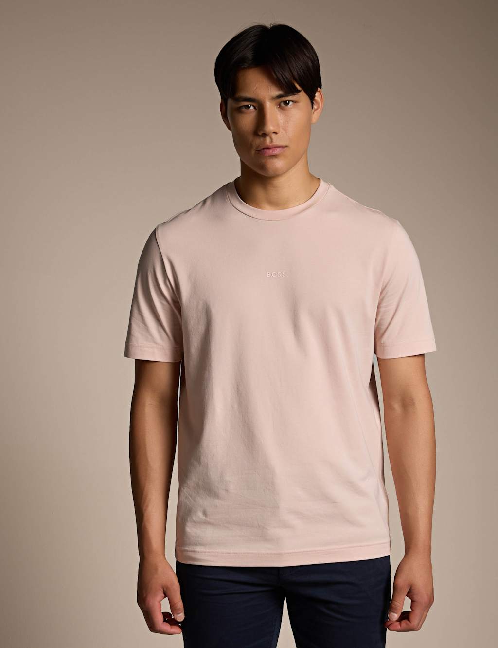 Boss Men's TChup Contrast Logo T-Shirt in Stretch Cotton - L - Pink - Available at M&S