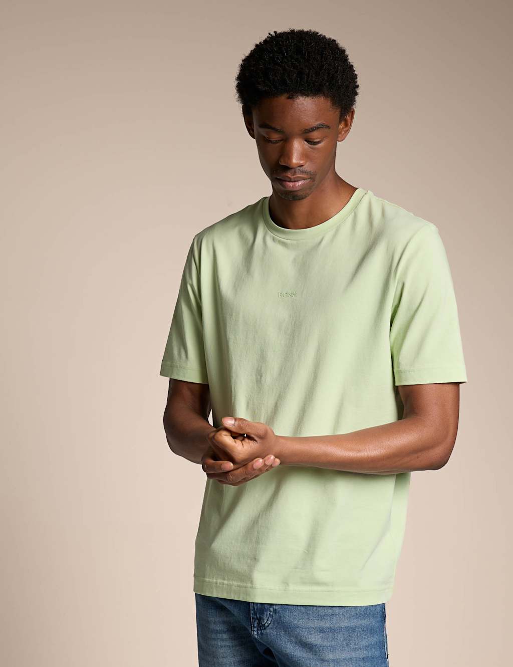 Boss Men's TChup Contrast Logo T-Shirt in Stretch Cotton - XL - Light Green - Available at M&S