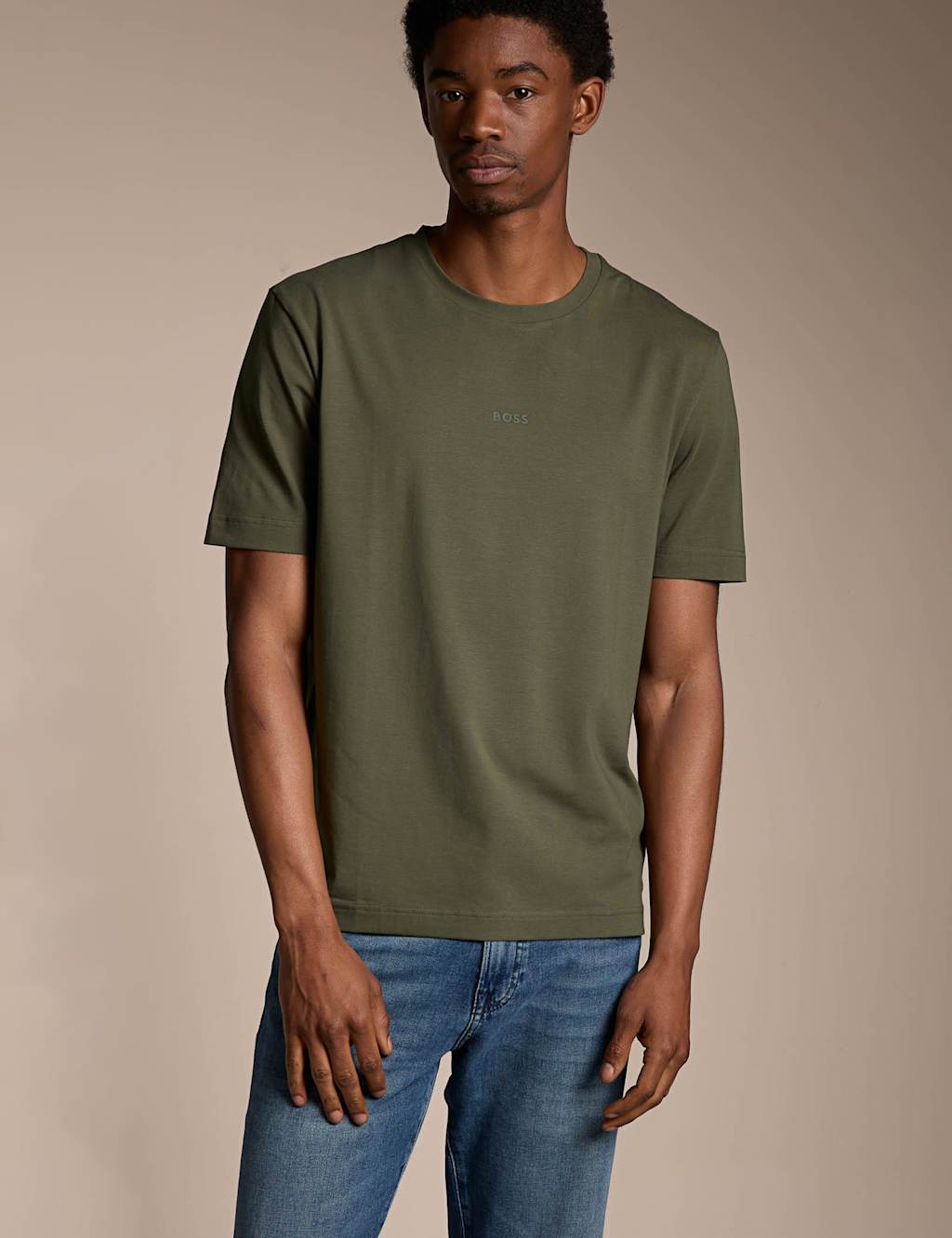 Boss Men's TChup Contrast Logo T-Shirt in Stretch Cotton - L - Khaki - Available at M&S