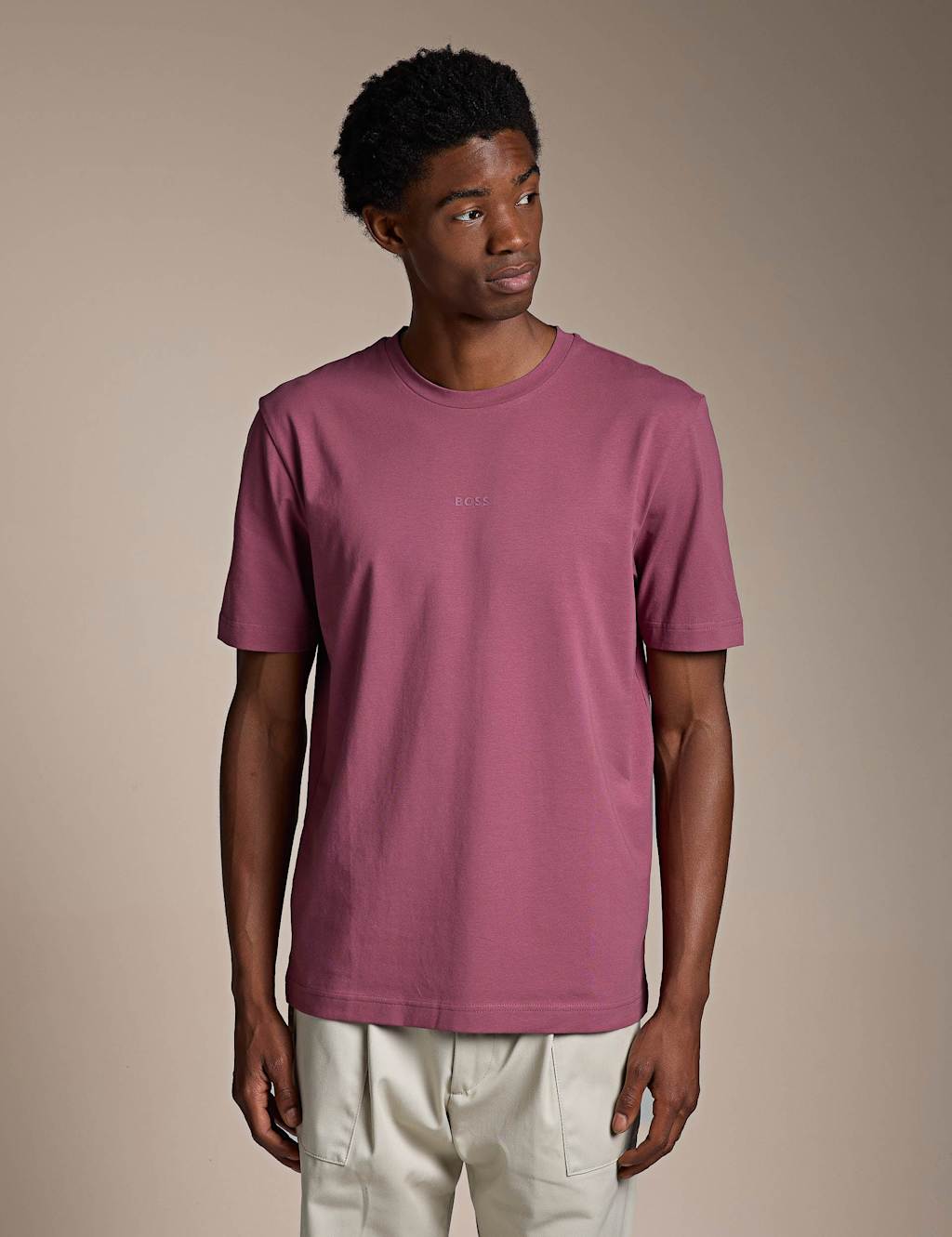 Boss Men's TChup Contrast Logo T-Shirt in Stretch Cotton - M - Burgundy - Available at M&S