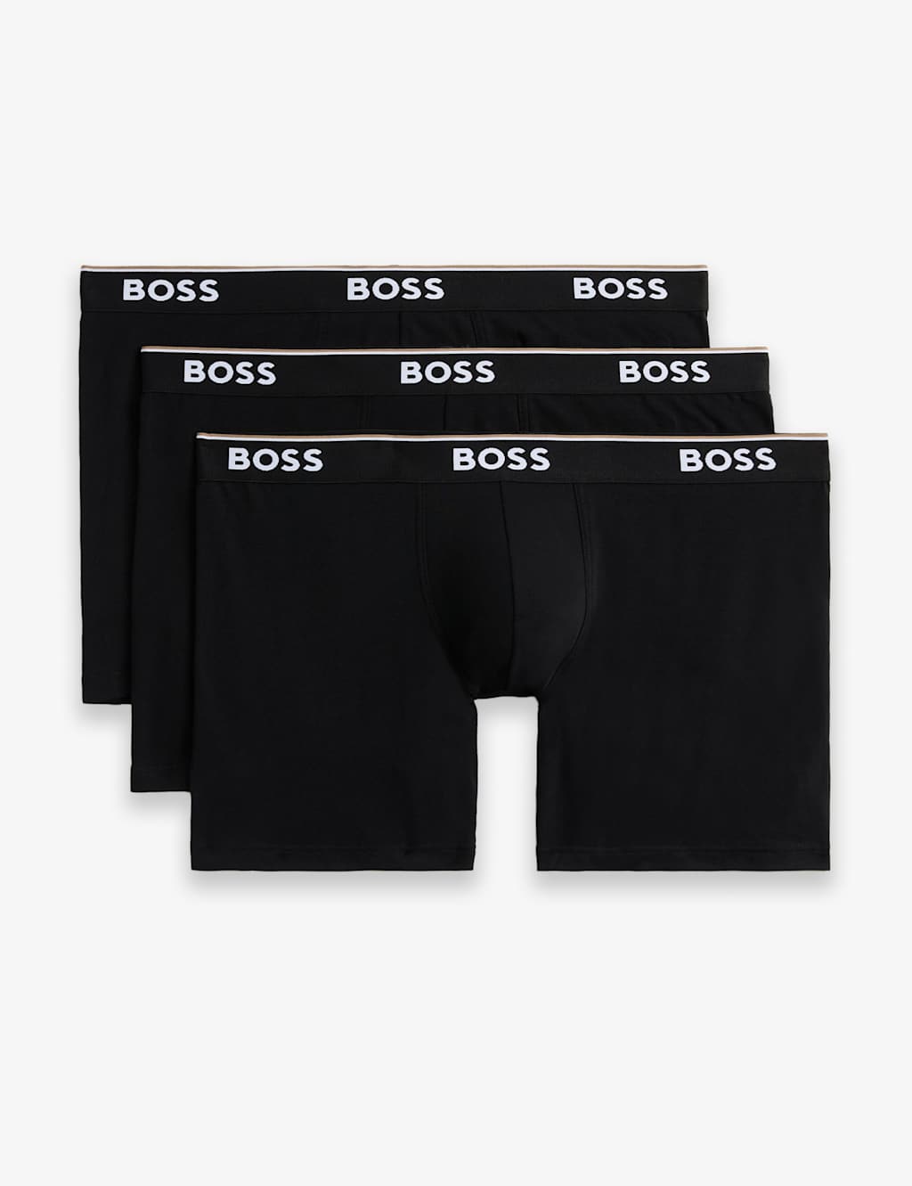 Boss 3pk Power Cotton Rich Logo Long Boxer Briefs Black