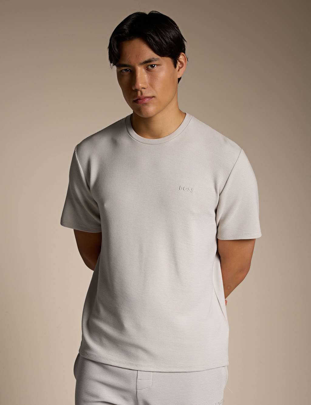 Boss Men's Textured Crew Neck T-Shirt - L - Beige - Available at M&S