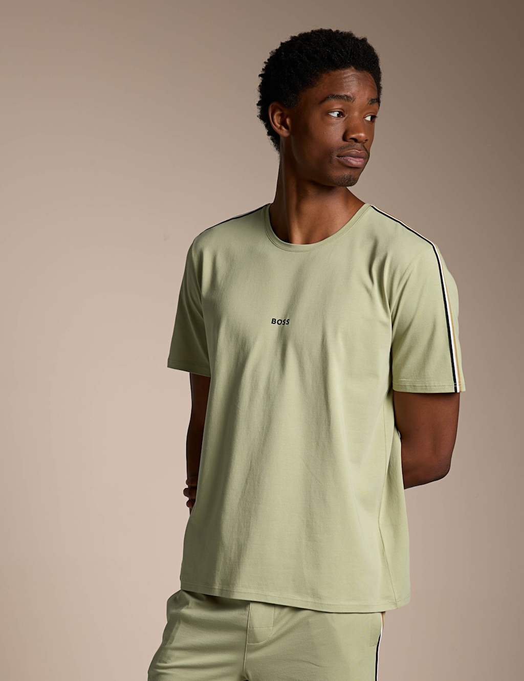 Boss Men's Cotton Rich Signature Stripe Trim T-Shirt - 2XL - Light Green - Available at M&S