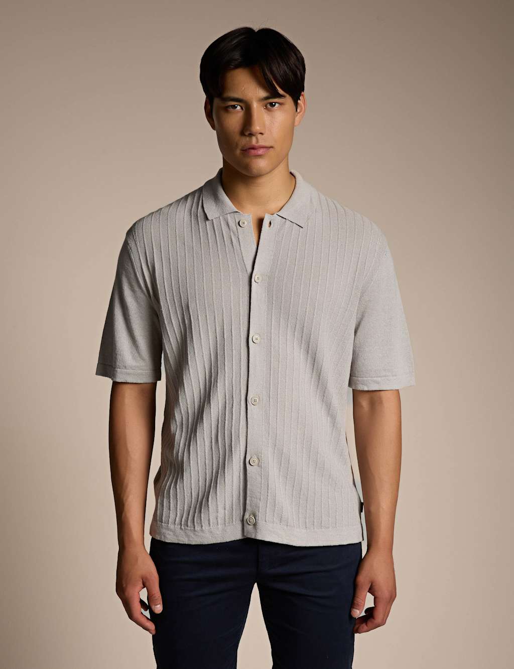 Boss Men's Linen Cotton Blend Textured Polo Shirt - M - Beige - Available at M&S