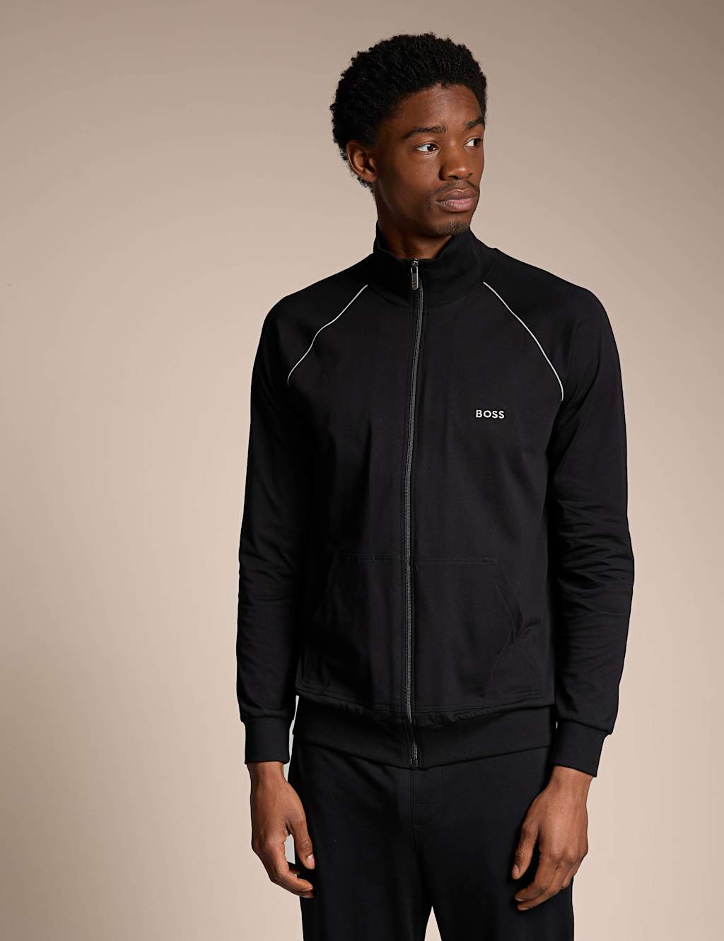 Boss Men's Cotton Rich Zip Up Jacket - L - Black - Available at M&S