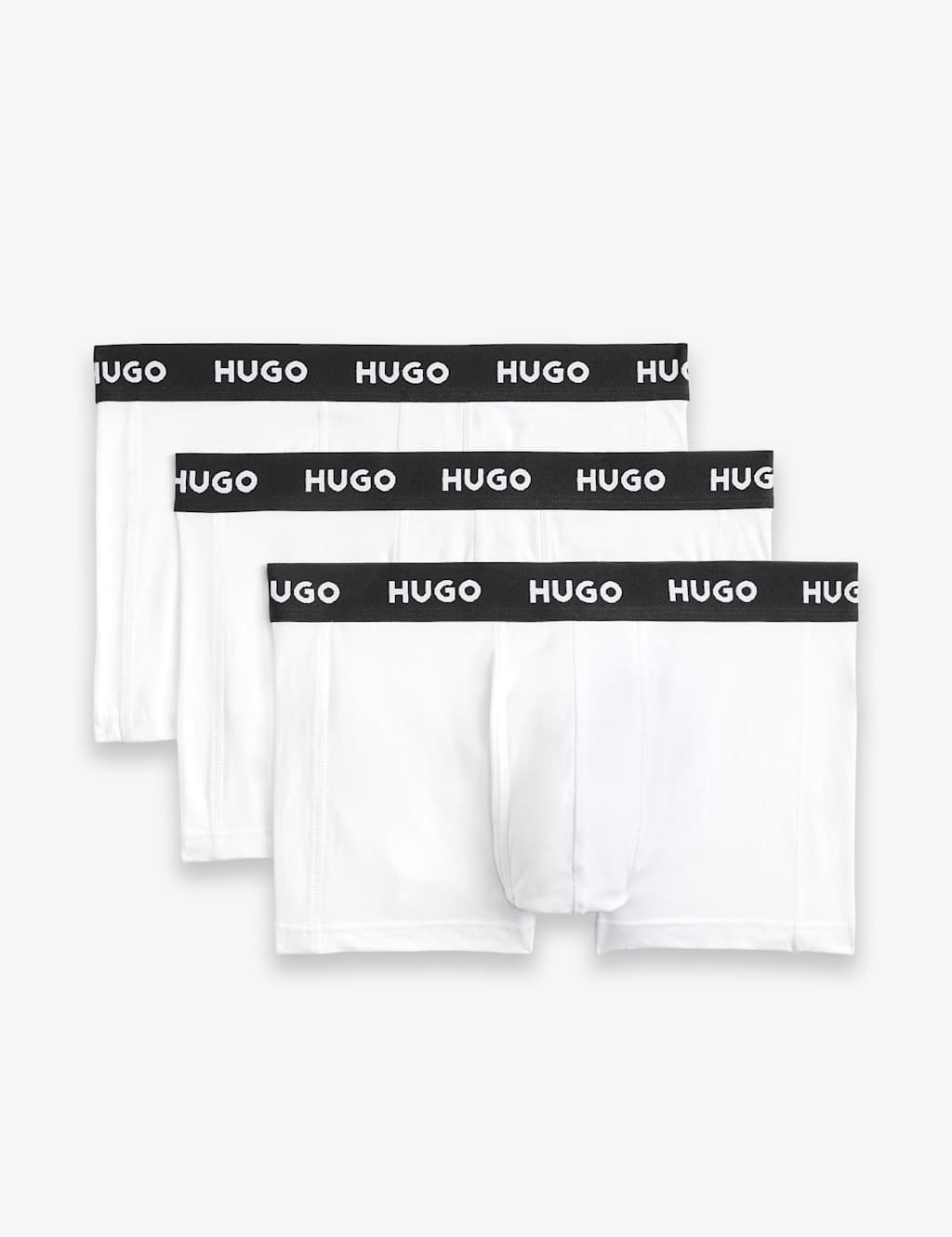 Hugo 3pk Cotton Rich Logo Waistband Trunks White Mix