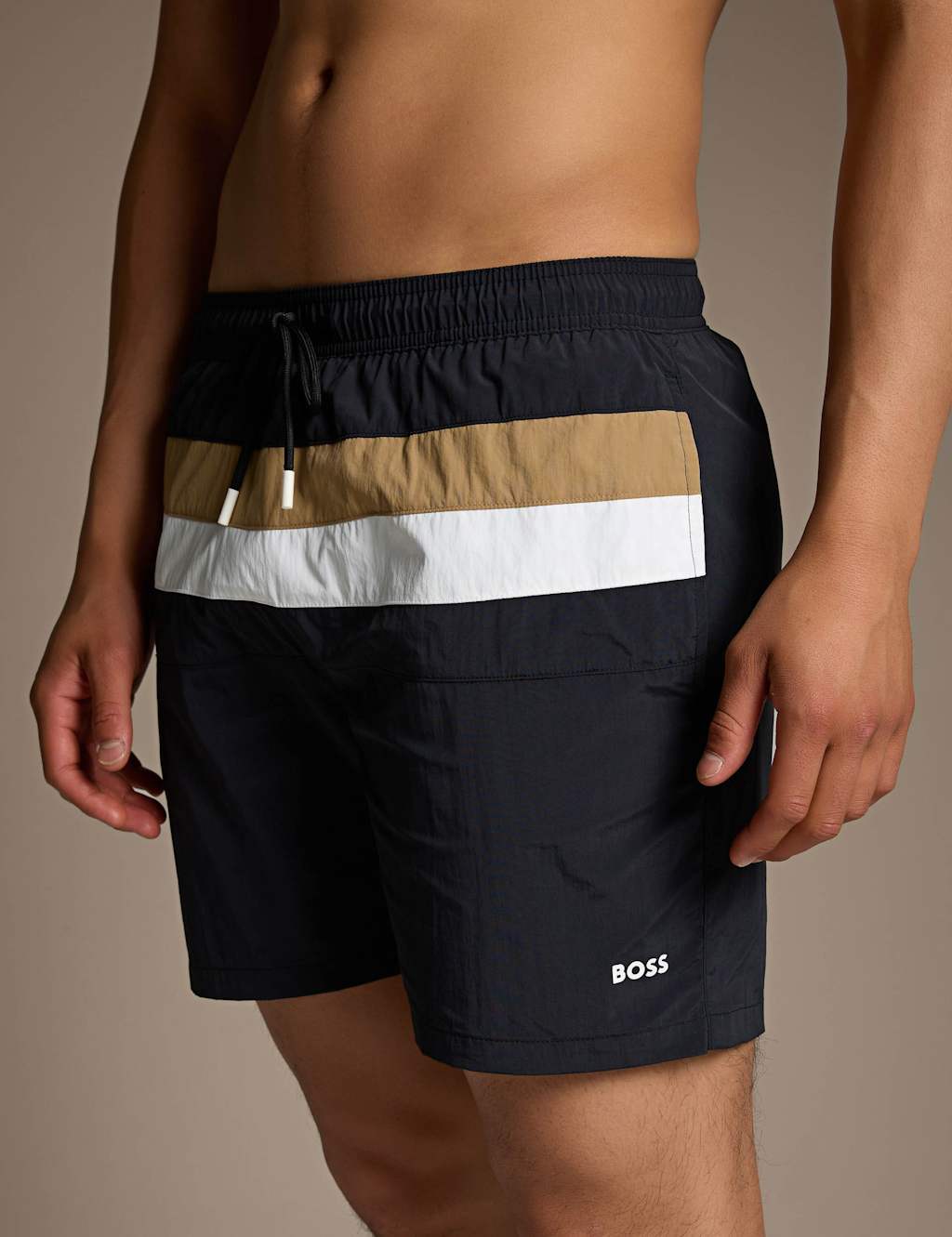 Boss Men's Striped Swim Shorts - S - Black - Available at M&S
