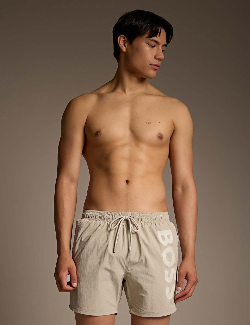 Boss Men's Octopus Swim Shorts with Vertical Logo Print - L - Beige - Available at M&S