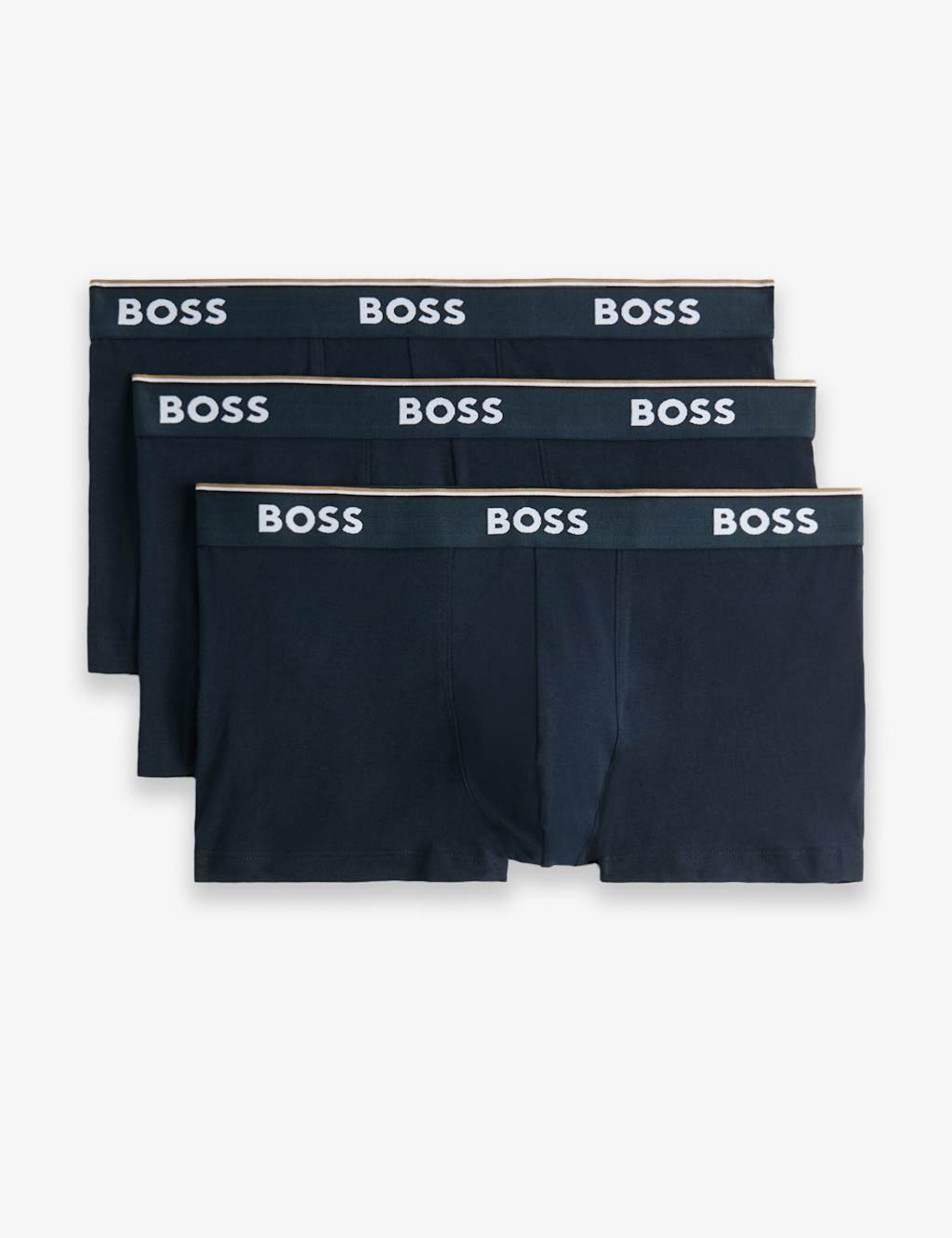 Boss 3pk Power Cotton Rich Logo Waistband Trunks Navy