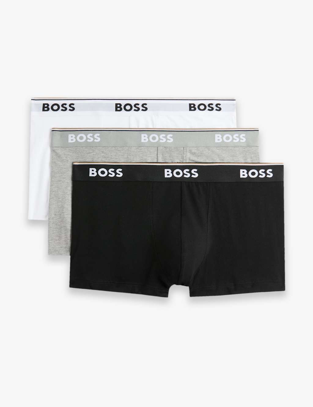 Boss 3pk Power Cotton Rich Logo Waistband Trunks White/Black