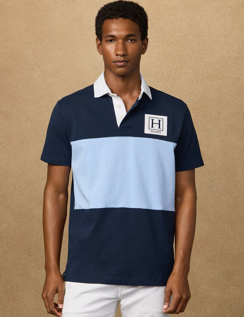 Hackett Men's Pure Cotton Short Sleeve Rugby Shirt - XL - Navy Mix - Available at M&S