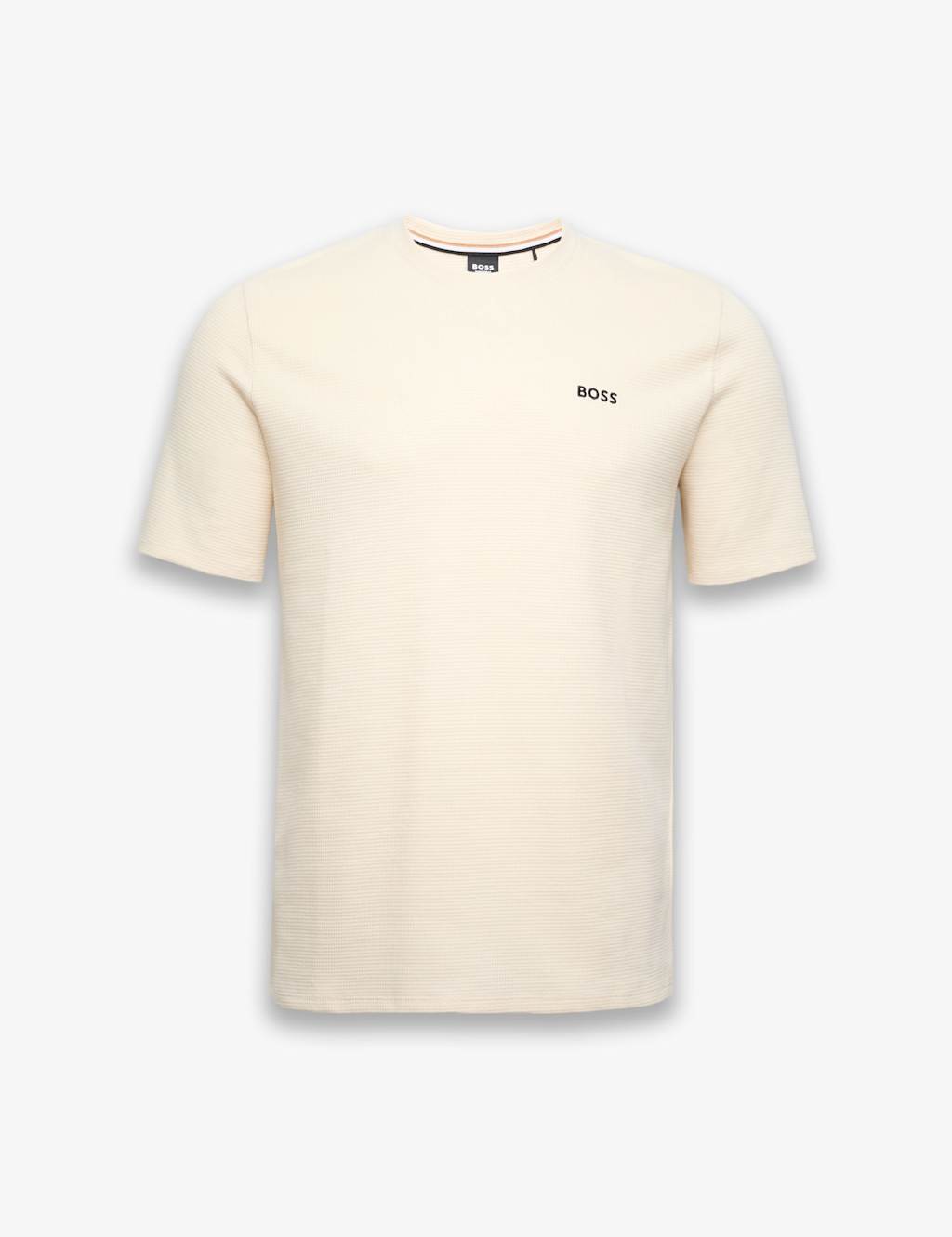 Boss Cotton Rich Crew Neck Waffle T-Shirt Cream