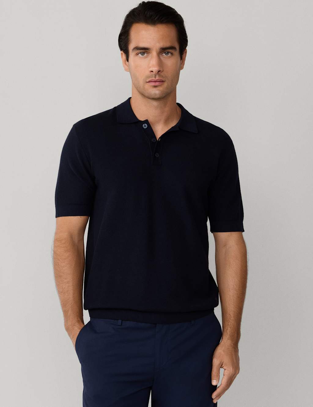Hackett Men's Cotton Rich Knitted Polo Shirt with Cashmere - XL - Navy - Available at M&S