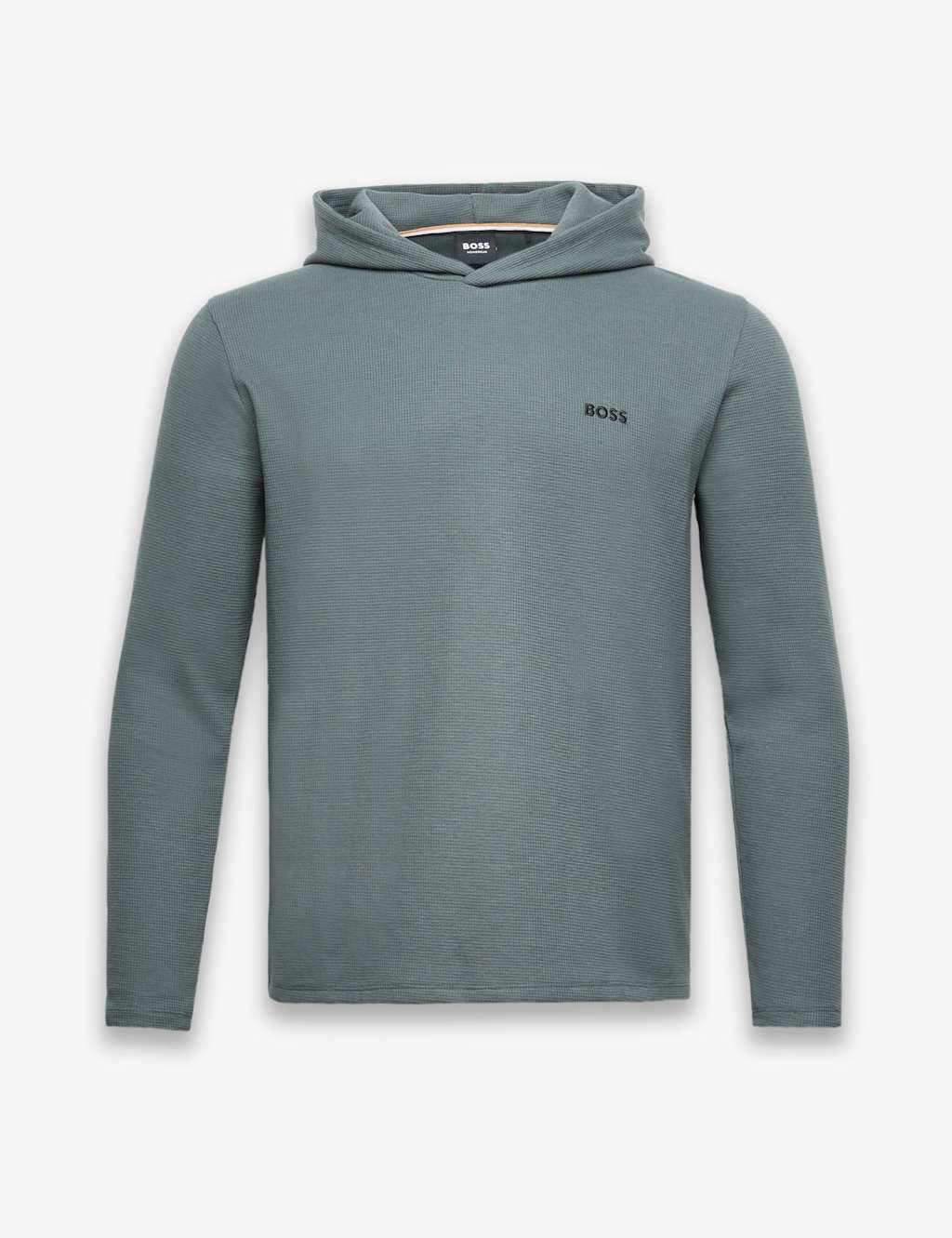 Boss Cotton Rich Waffle Long Sleeve Hoodie Dark Green