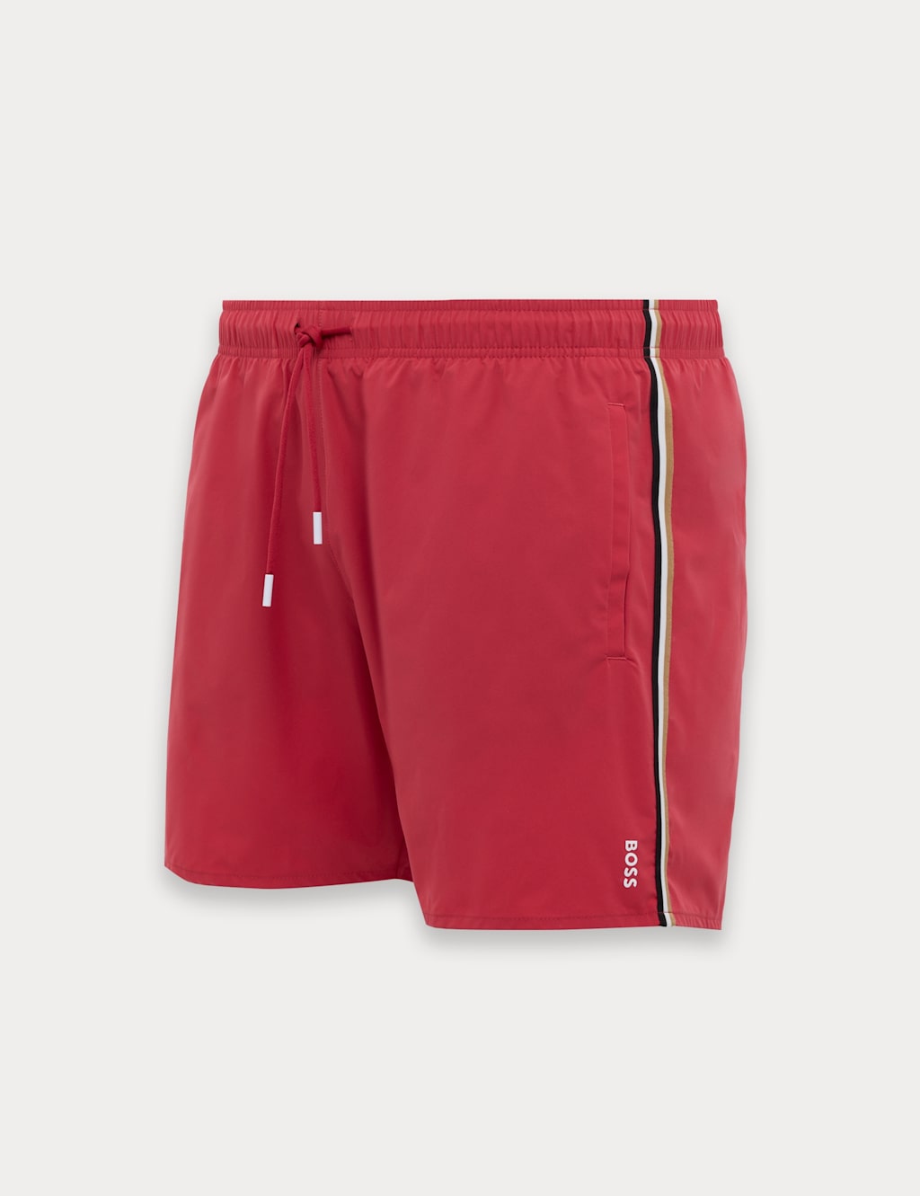 Boss Men's Pocketed Signature Stripe Swim Shorts - L - Red - Available at M&S