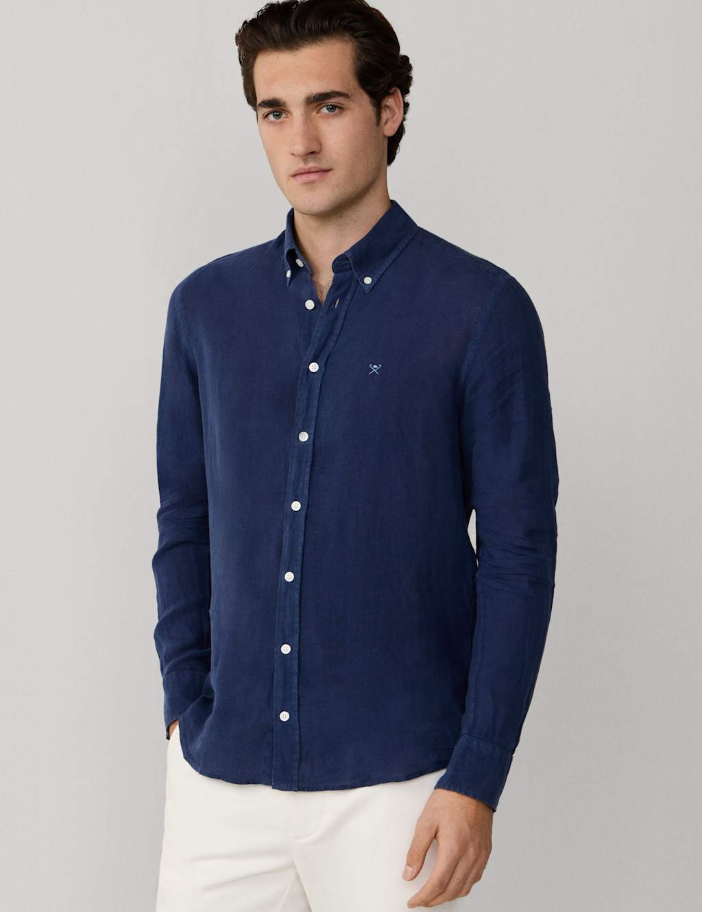Hackett Men's Pure Linen Shirt - M - Navy - Available at M&S