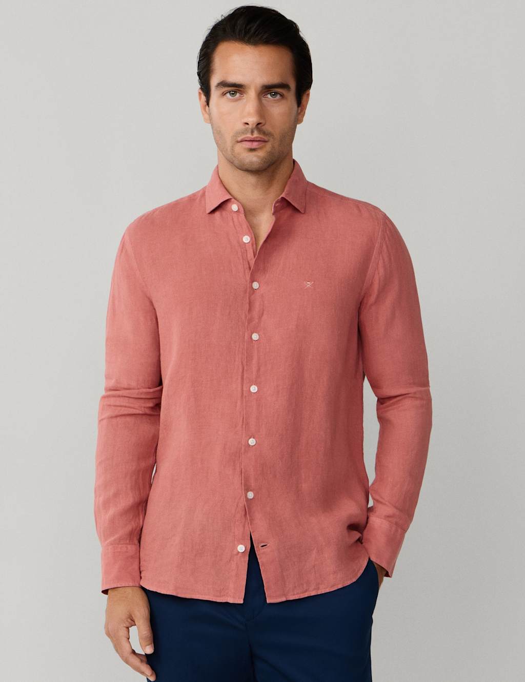 Hackett Men's Slim Fit Pure Linen Shirt - XL - Dark Red - Available at M&S