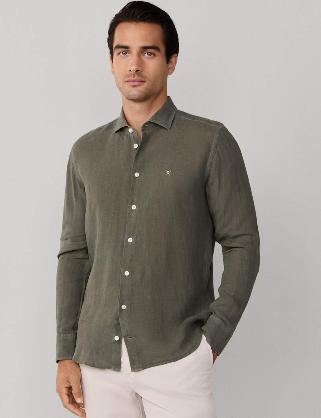 Hackett Men's Slim Fit Pure Linen Shirt - XL - Dark Green - Available at M&S