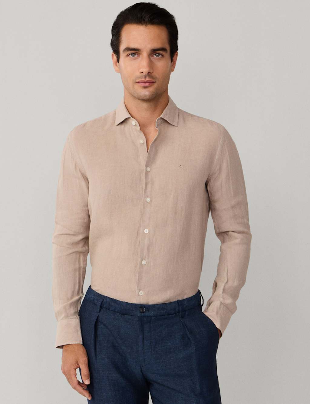 Hackett Men's Slim Fit Pure Linen Shirt - XL - Beige - Available at M&S