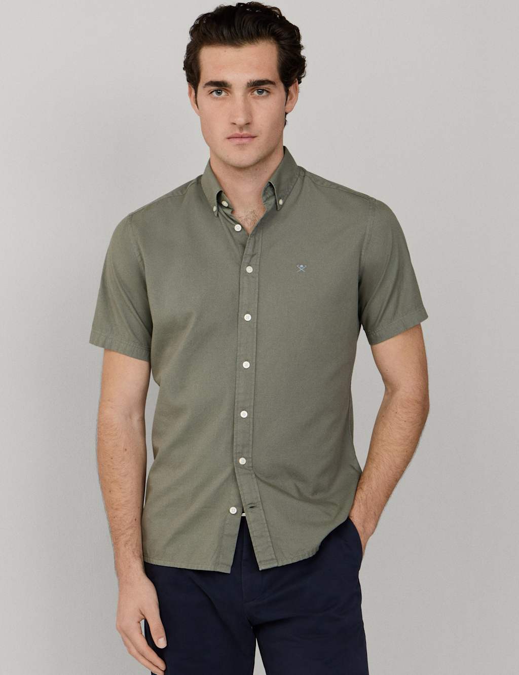 Hackett Men's Pure Cotton Short Sleeve Oxford Shirt - XL - Green - Available at M&S