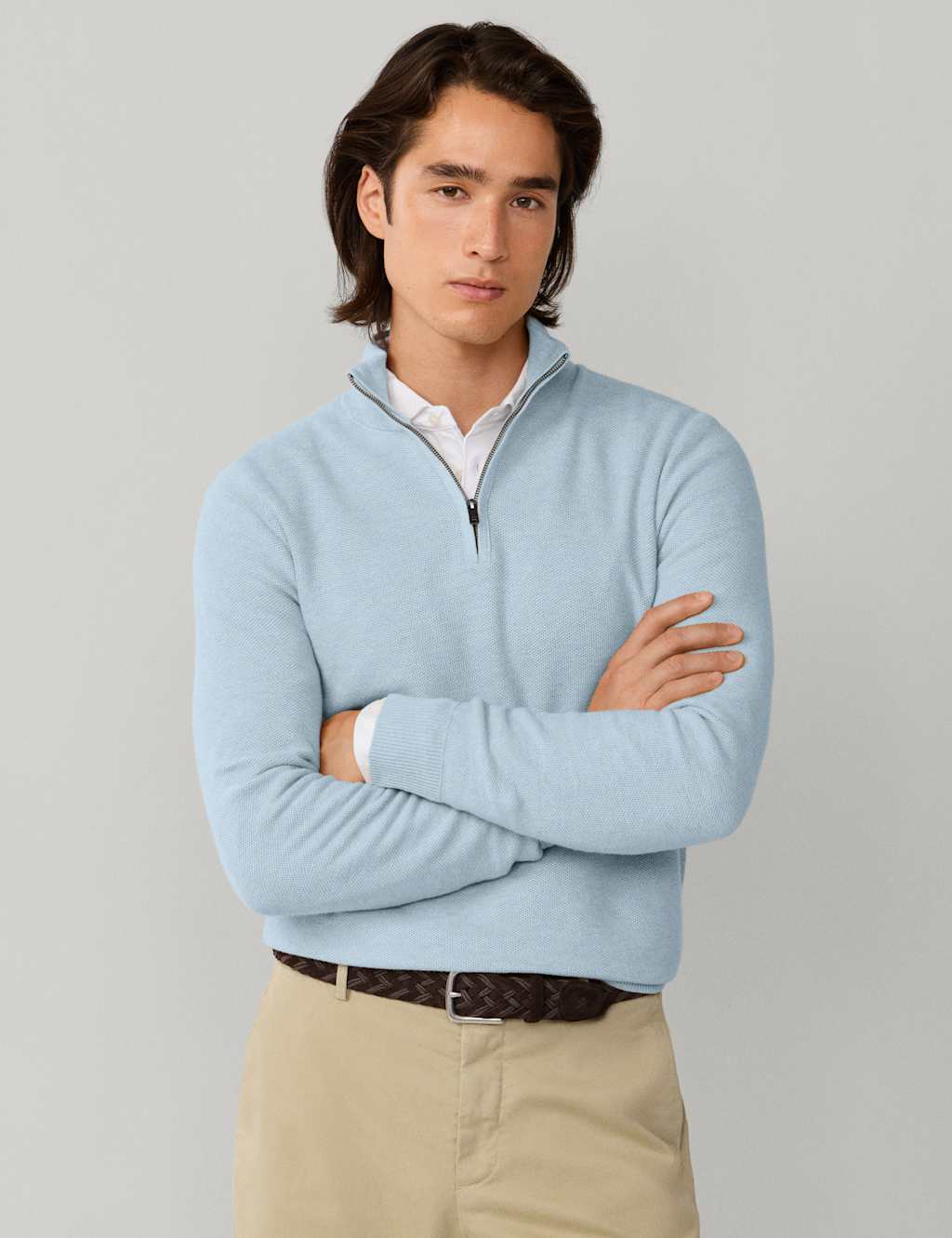 Hackett Men's Cotton Rich Half Zip Funnel Neck Sweatshirt - L - Blue - Available at M&S
